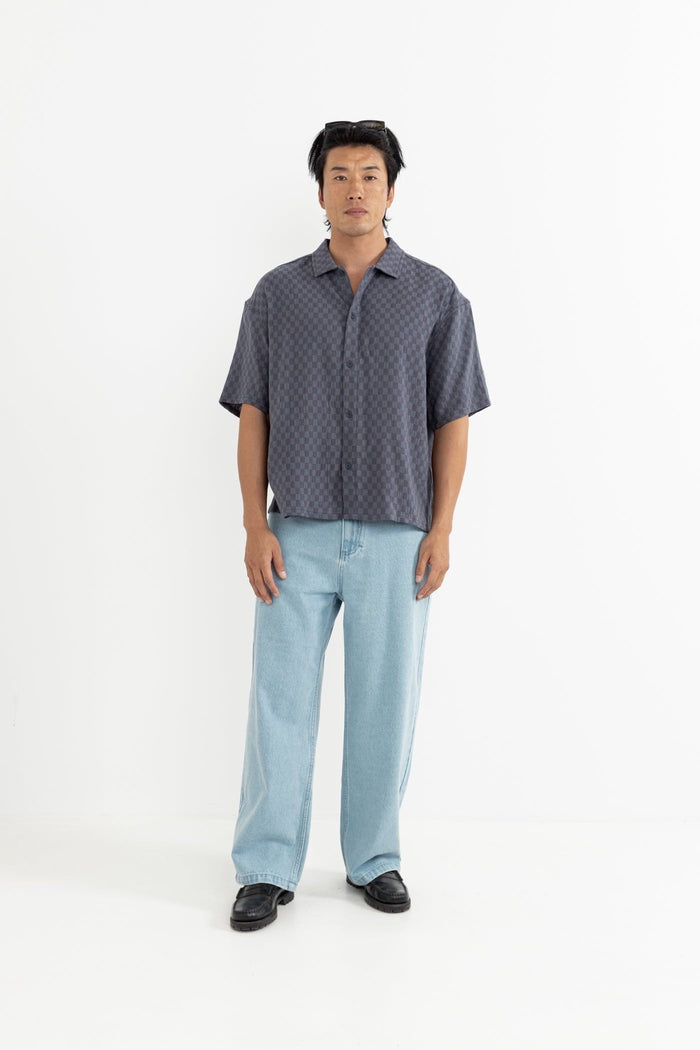 Leads Relaxed Check Short Sleeve Shirt Blue Sea