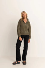 Cable Knit Vintage Zip Olive