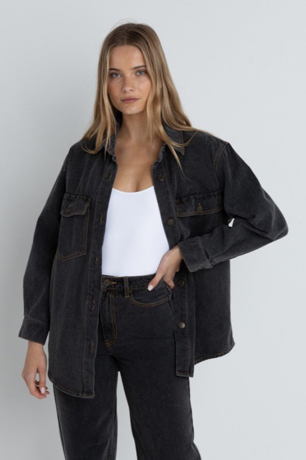 Oversized Denim Shacket Grey