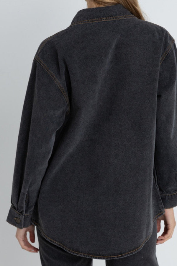 Oversized Denim Shacket Grey