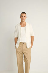 Knit Button Down Polo Natural