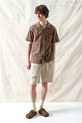 Stachio Short Sleeve Shirt Palm Tree Dobby Dark Brown