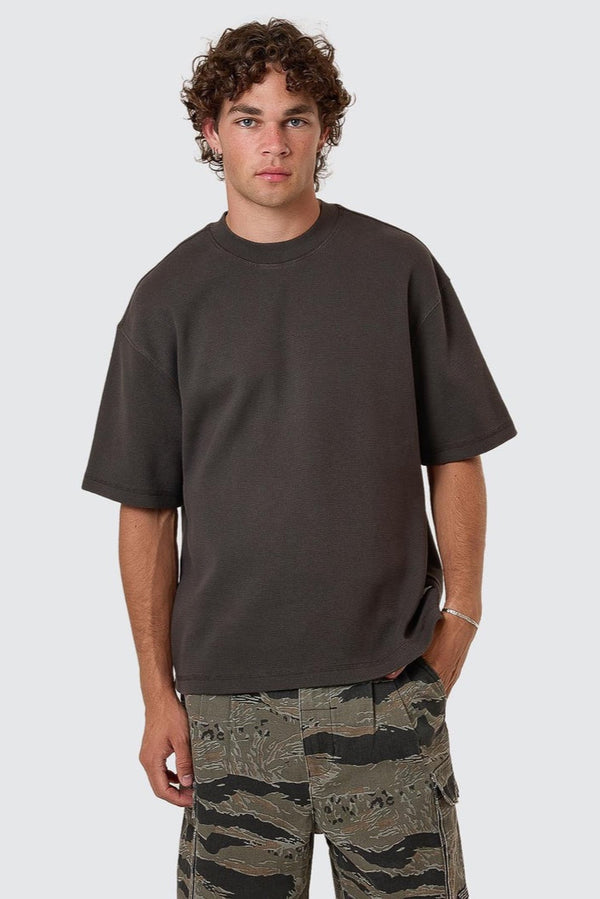 Box Cropped Waffle Tee Dark Charcoal
