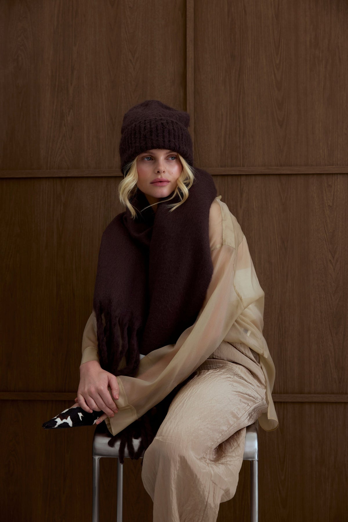 Virgo Sapphire Beanie Hat, Sapphire Birthstone Blue & Rust Autumn Brown Beanie Women main image 4