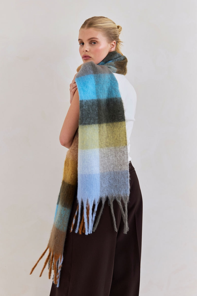 The Reykjavik Scarf Blue Orange Check