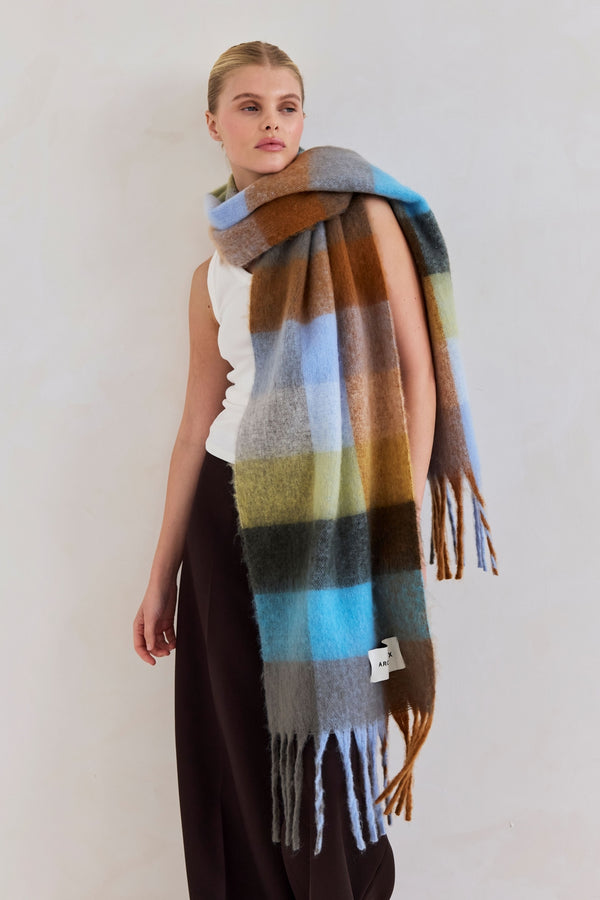 The Reykjavik Scarf Blue Orange Check