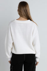 Muse V-Neck Collared Jumper White