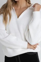 Muse V-Neck Collared Jumper White