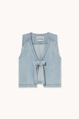 Striped Denim Vest Washed Blue