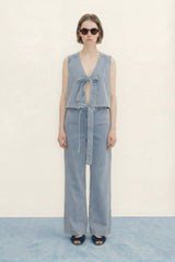 Striped Denim Vest Washed Blue