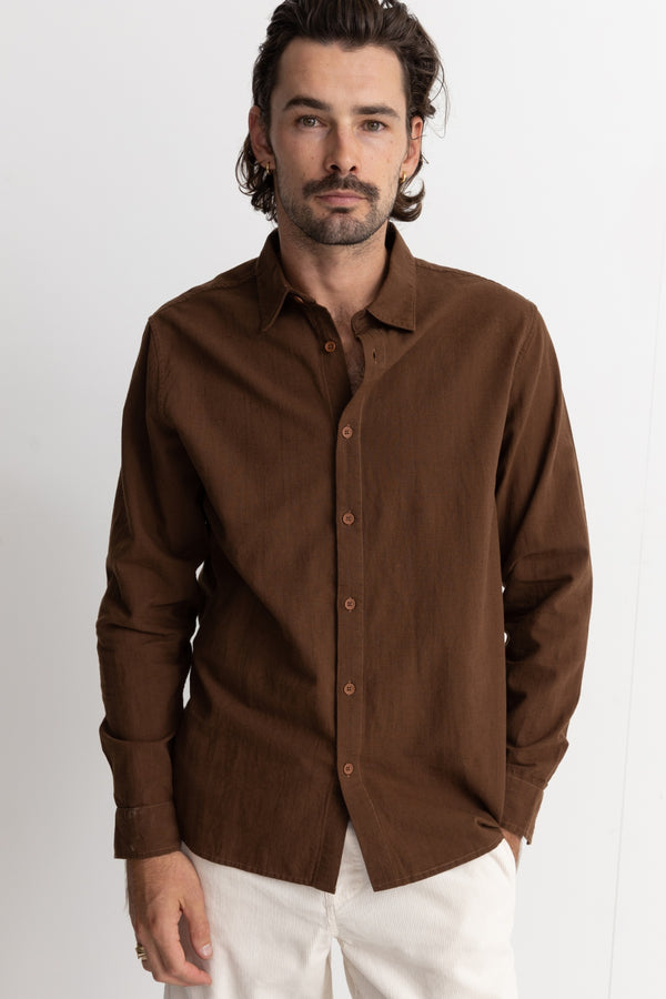 Classic Linen Long Sleeve Shirt Chocolate
