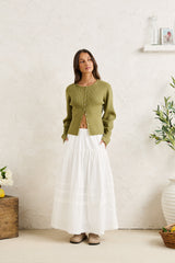 Solene Ruffle Midi Skirt White