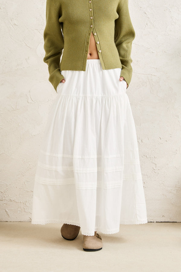 Solene Ruffle Midi Skirt White