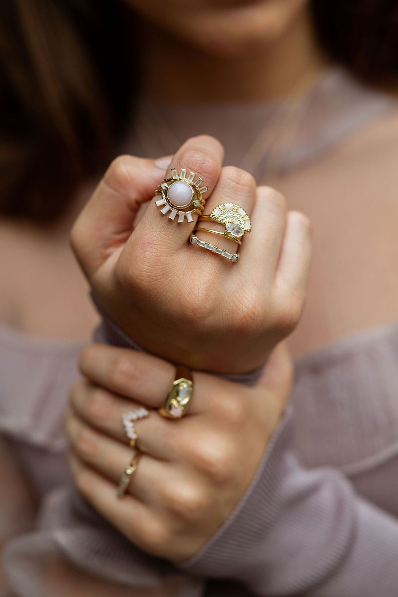 Eyelash Baguette Ring Pink Opal