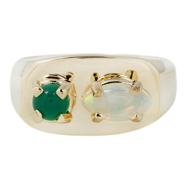 Chunky Signet Ring Green Onyx/Opal