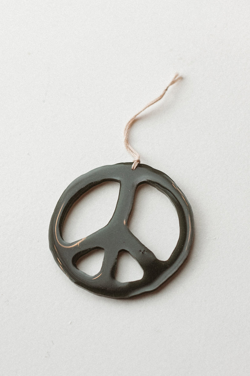 Peace Sign Resin Ornament Dark Green