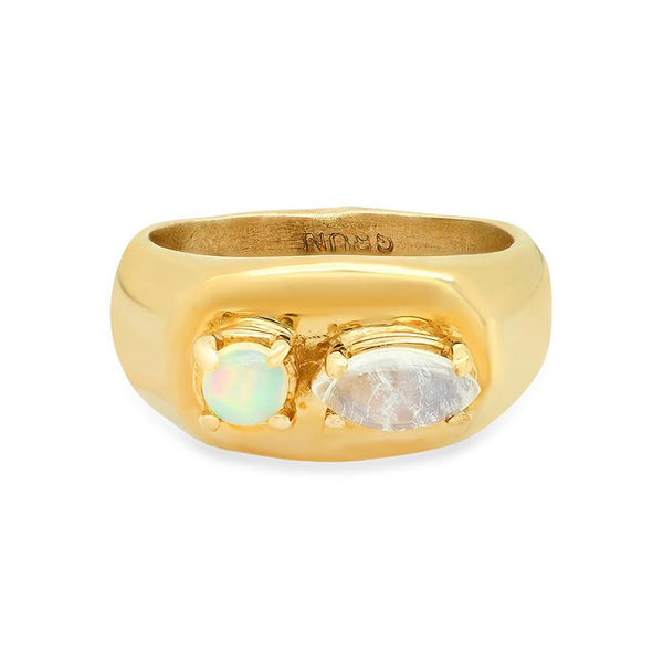 Chunky Signet Ring Pink Opal/Moonstone