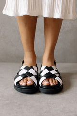 Marshmallow Scacchi Black and White Leather Sandal