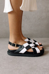 Marshmallow Scacchi Black and White Leather Sandal