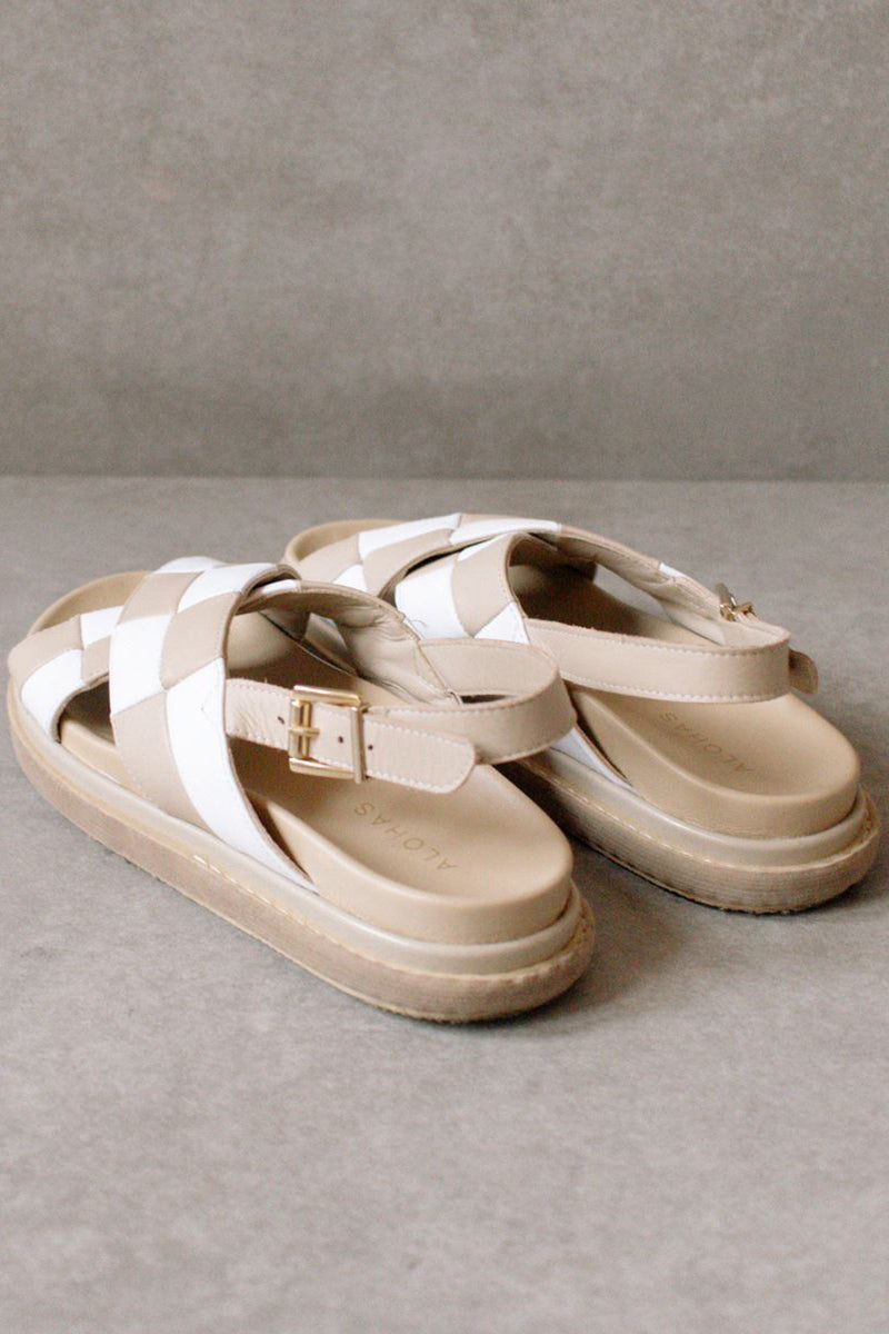 Marshmallow Scacchi Stone Beige and Ivory Leather Sandal