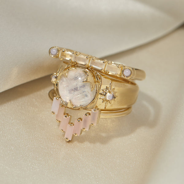 Cha Cha Ring Moonstone/Pink Opal