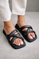 Slip on Cross Sandal Black